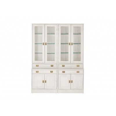 Callum Double Bookcase, Glass-Door Upper Cabinet   