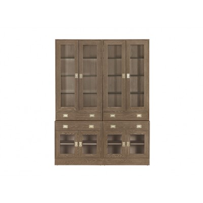 Callum Double Bookcase, Glass-Door Upper Cabinet   