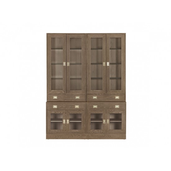 Callum Double Bookcase, Glass-Door Upper Cabinet   