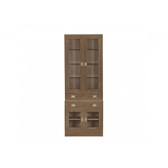 Callum Single Bookcase, Glass-Door Upper Cabinet 