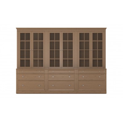 Continental Triple File Bookcase, Glass Doors