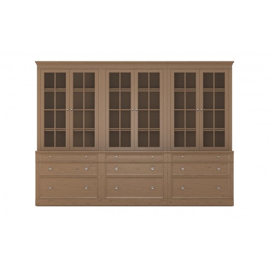 Continental Triple File Bookcase, Glass Doors