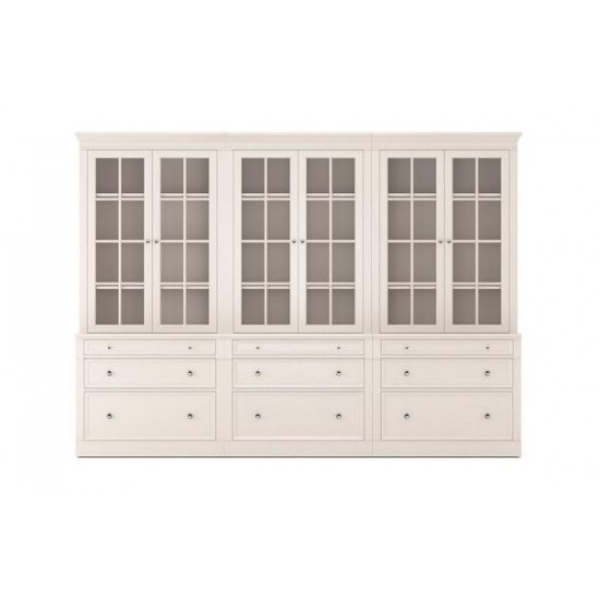 Continental Triple File Bookcase, Glass Doors