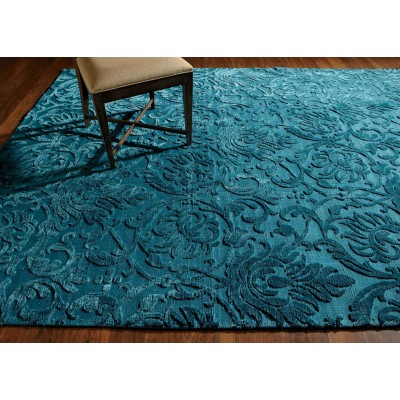 Jacquard Damask Rug, Turquoise