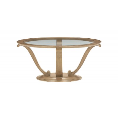 Camille Round Glass-Top Scroll-Base Coffee Table