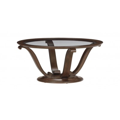 Camille Round Glass-Top Scroll-Base Coffee Table