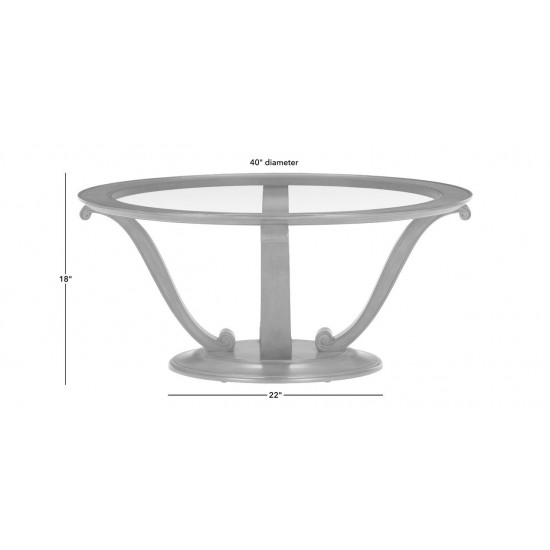 Camille Round Glass-Top Scroll-Base Coffee Table Camille Round Glass-Top Scroll-Base Coffee Table