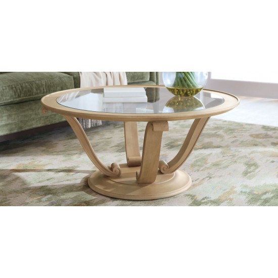 Camille Round Glass-Top Scroll-Base Coffee Table Camille Round Glass-Top Scroll-Base Coffee Table
